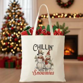 Chillin met mijn sneeuwmies rustieke kerst tote bag
