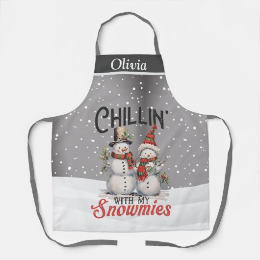 Chillin met mijn Snowmies aangepaste vakantie Schort (Voorkant)