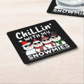 Chillin met mijn Snowmies Funny Snowman Kerstmis Kartonnen Onderzetters (Schuin)