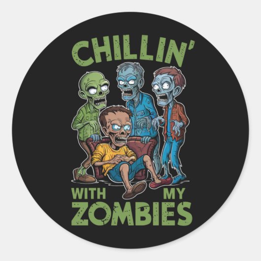 Chillin met mijn Zombies Halloween jongens Kinder  Ronde Sticker (Voorkant)