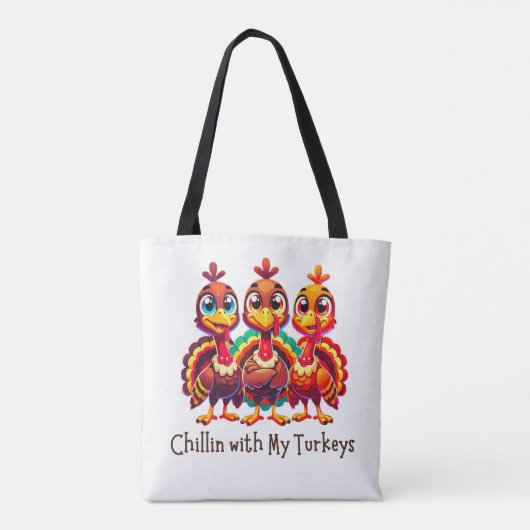 Chillin met My Turkeys Thanksgiving Fun Tote Bag (Achterkant)