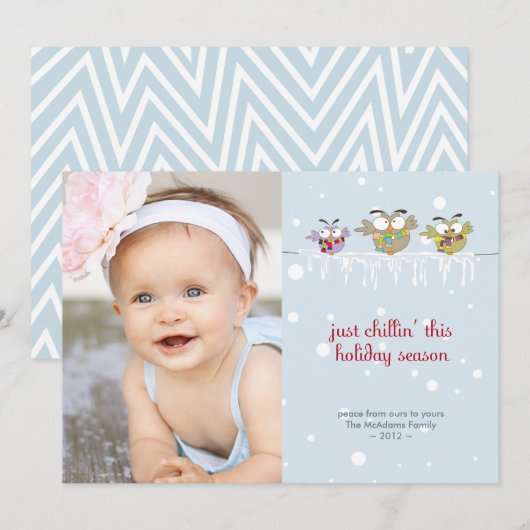 Chillin Owls Photo Holiday Card Feestdagenkaart (Voorkant / Achterkant)