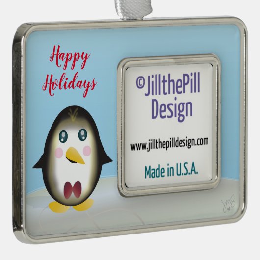 Chillin' Penguin Verzilverd Omlijst Ornament (Rechts)