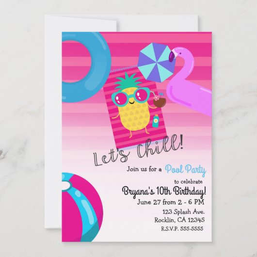 Chillin' Pineapple Summer Birthday Zwembad Party Kaart (Voorkant)