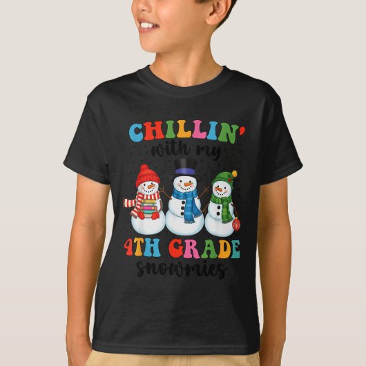 Chillin With My 4th Grade Snowmies Christmas Teach T-shirt (Voorkant)