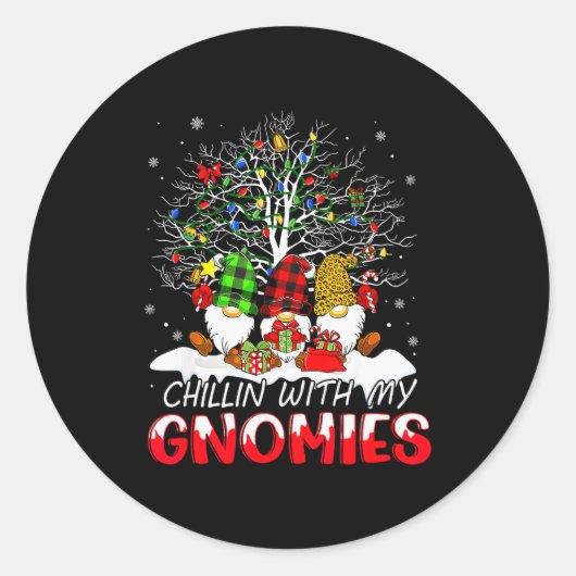 Chillin With My Gnomies Funny Christmas Family Fri Ronde Sticker (Voorkant)