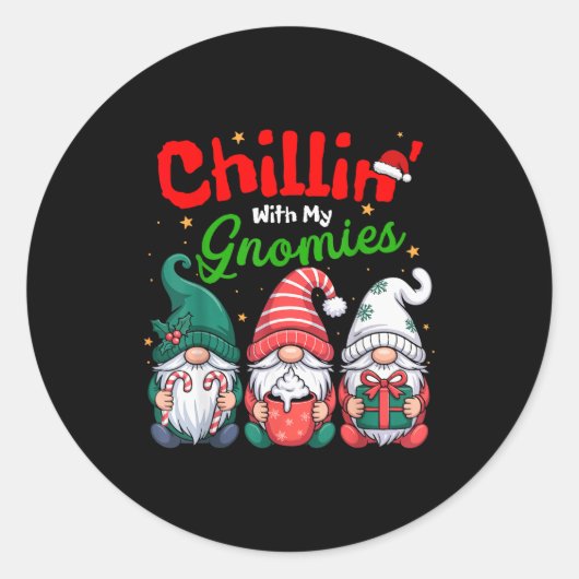 Chillin' With My Gnomies Funny Christmas Gnome Fam Ronde Sticker (Voorkant)