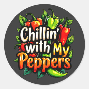 Chillin' with My Peppers - Kleurrijke Chili Graphi Ronde Sticker