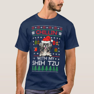 Chillin With My Shih Tzu Santa Ugly Christmas Swea T-shirt