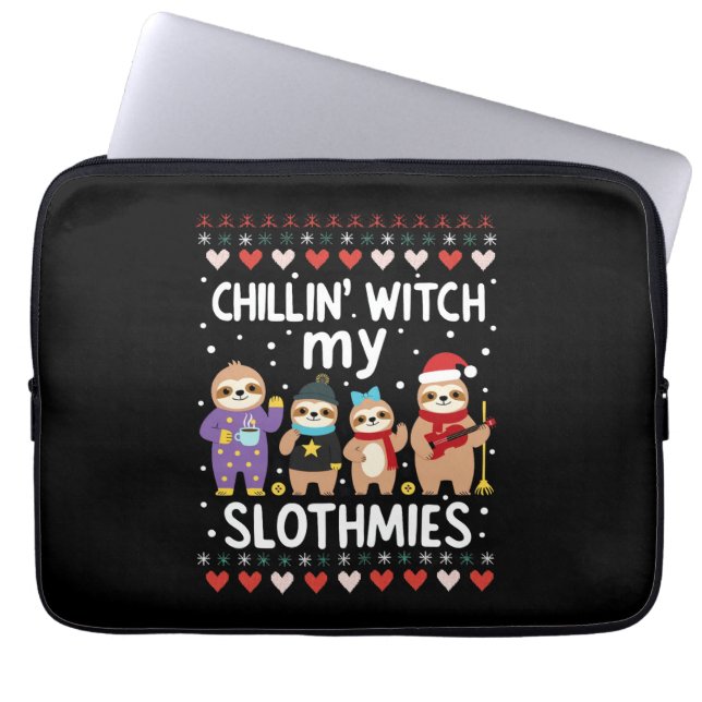 Chillin With My Slothmies Funny Sloth Ugly Christm Laptop Sleeve (Voorkant)