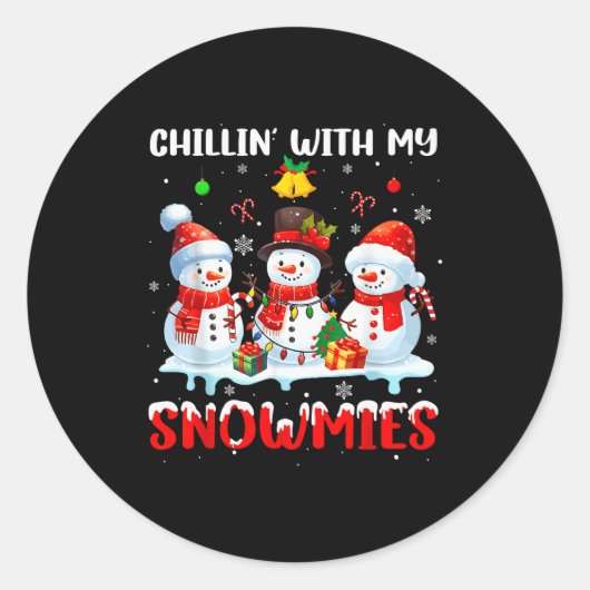 Chillin With My Snowmie Women Christmas Snowman Te Ronde Sticker (Voorkant)