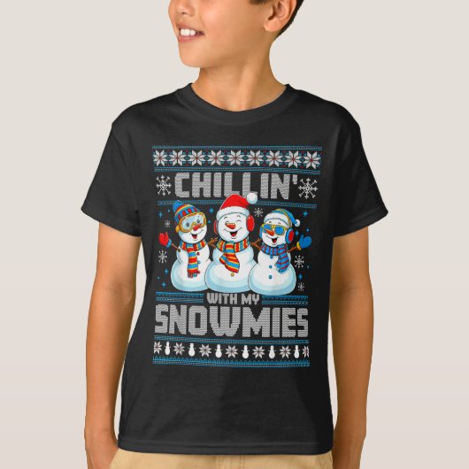 Chillin' With My Snowmies Funny Xmas Snowman Chris T-shirt (Voorkant)