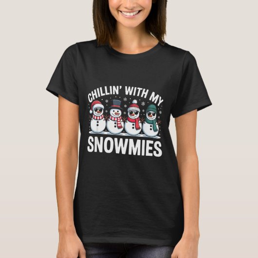 Chillin With My Snowmies Xmas Snowman Boys Girls M T-shirt (Voorkant)
