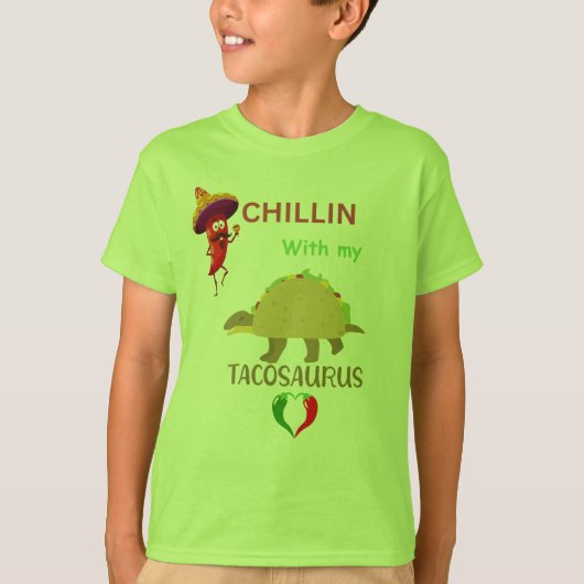 Chilline met mijn tacosaurus t-shirt (Voorkant)