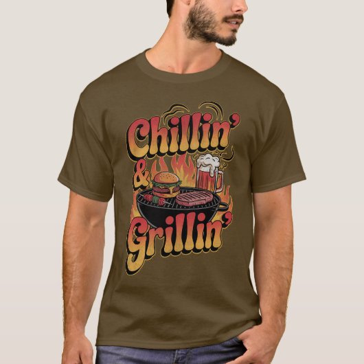 Chilling and Grilling BBQ, Burgers & Beer Vibes T-shirt (Voorkant)