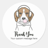 Chilling Beagle met Bubblegum Funny Dog Dank u Ronde Sticker (Voorkant)