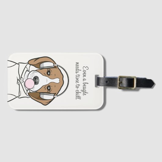 Chilling Beagle met Bubblegum Schattige Funny Dog Bagagelabel (Voorkant (horizontaal))