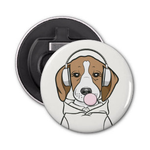 Chilling Beagle met Bubblegum Schattige Funny Dog Button Flesopener