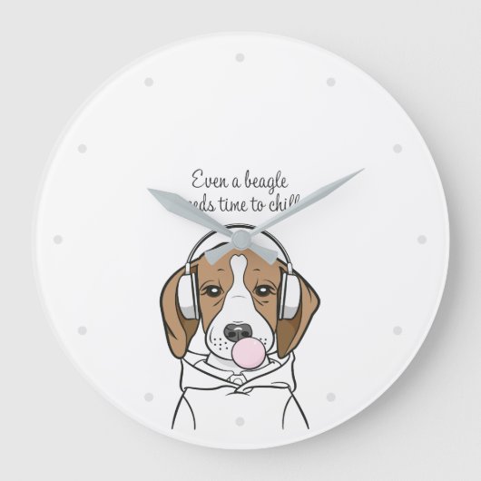Chilling Beagle met Bubblegum Schattige Funny Dog Grote Klok (Voorkant)