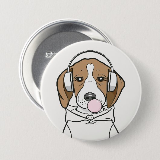Chilling Beagle met Bubblegum Schattige Funny Dog Ronde Button 7,6 Cm (Voorkant /achterkant)
