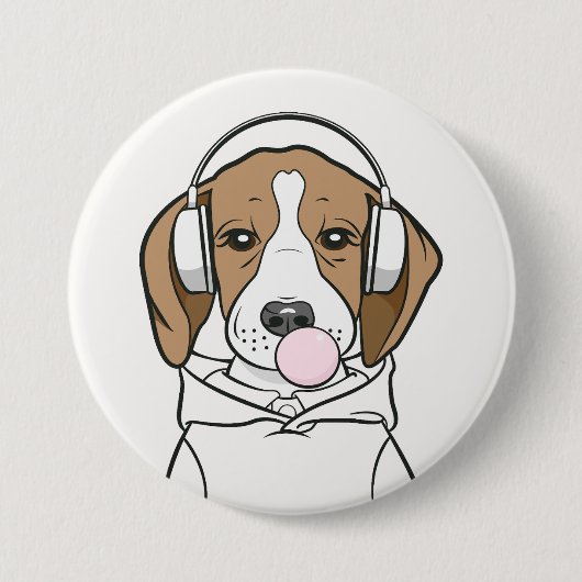 Chilling Beagle met Bubblegum Schattige Funny Dog Ronde Button 7,6 Cm (Voorkant)
