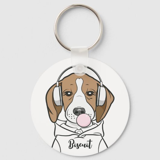 Chilling Beagle met Bubblegum Schattige Funny Dog Sleutelhanger (Voorkant)