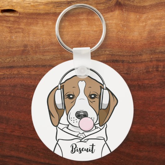 Chilling Beagle met Bubblegum Schattige Funny Dog Sleutelhanger (Voorkant)