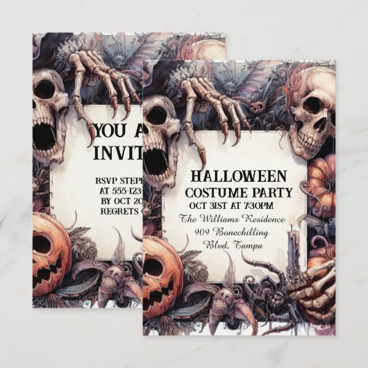 Chilling Charm: Halloween Party Call Kaart (Voorkant / Achterkant)