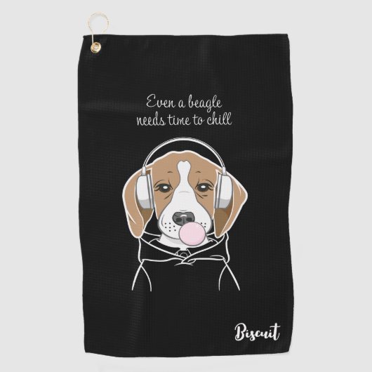 Chilling Dog met Bubblegum Grappige Beagle Golfhanddoek (Voorkant)