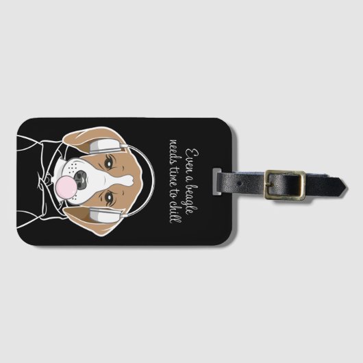 Chilling Dog met Bubblegum Schattige Funny Beagle Bagagelabel (Voorkant (horizontaal))