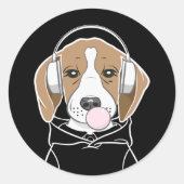 Chilling Dog met Bubblegum Schattige Funny Beagle Ronde Sticker (Voorkant)