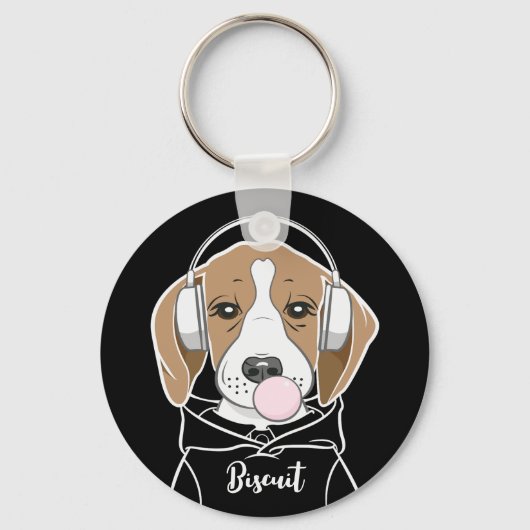 Chilling Dog met Bubblegum Schattige Funny Beagle Sleutelhanger (Voorkant)