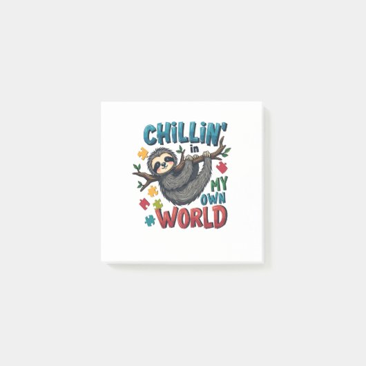 Chilling in My World Luiaard Autisme Bewustzijn Post-it® Notes (Voorkant)
