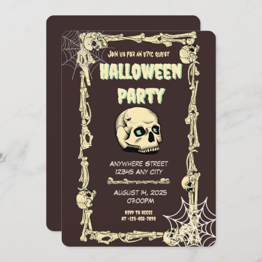 Chilling Skull Halloween Party Uitnodiging: Durf t Kaart (Voorkant / Achterkant)