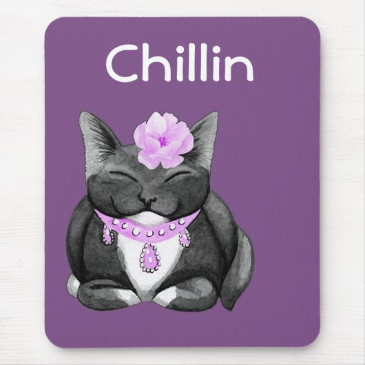 Chilling Tuxedo Cat Mousepad Muismat (Voorkant)