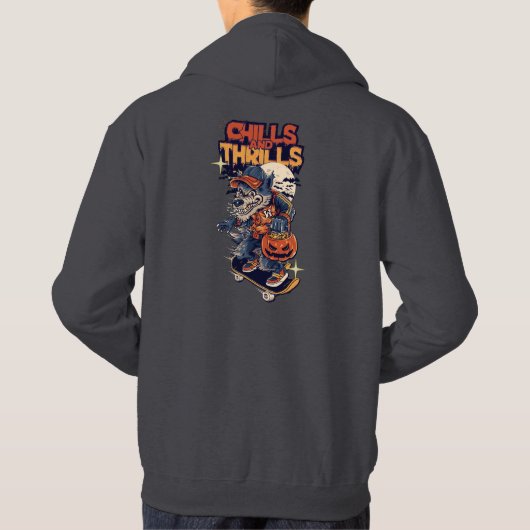 Chills and Thrills Halloween Werewolf Skateboard T Hoodie (Achterkant)