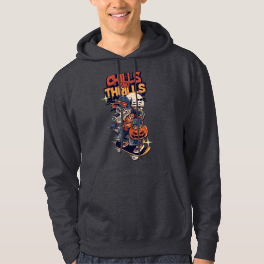 Chills and Thrills Halloween Werewolf Skateboard T Hoodie (Voorkant)