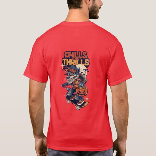 Chills and Thrills Halloween Werewolf Skateboard T-shirt (Achterkant)