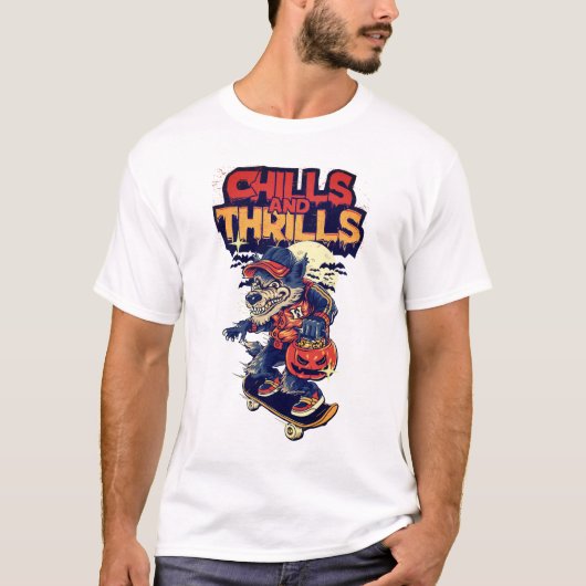 Chills & Thrills Spooky Halloween Graphic Tee T-shirt (Voorkant)