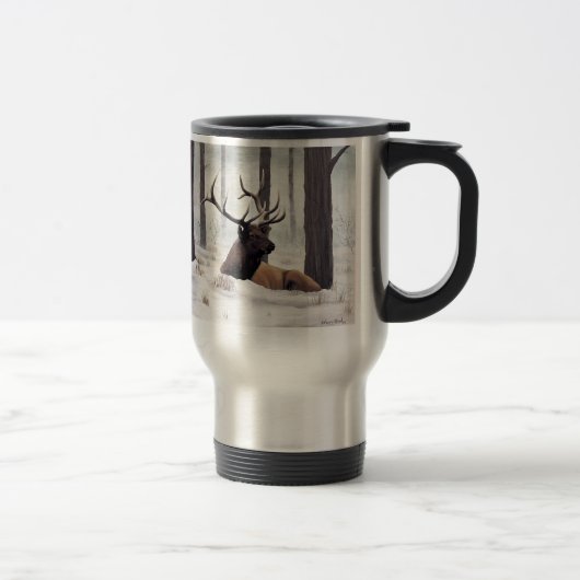 "Chilly" Bull Elk in Snow Travel Mug Reisbeker (Rechts)