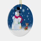 Chilly Chihuahua en Snowman Keramisch Ornament (Rechts)