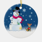 Chilly Chihuahua en Snowman Keramisch Ornament (Voorkant)