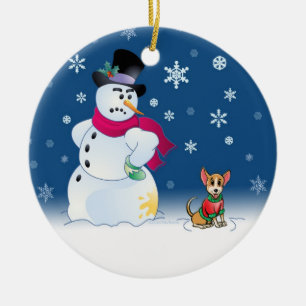 Chilly Chihuahua en Snowman Keramisch Ornament