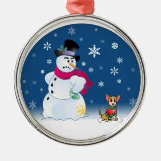 Chilly Chihuahua en Snowman Metalen Ornament