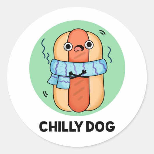 Chilly Dog Funny Chili Hot Dog Pun Ronde Sticker (Voorkant)