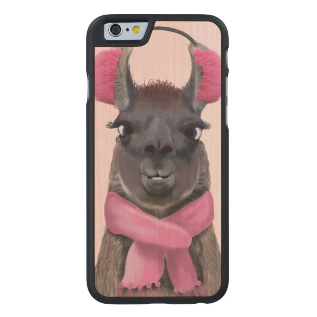 Chilly Llama Pink Carved Wood iPhone Hoesje (Achterkant)
