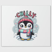 Chilly Penguin Sneeuwsjaal Knuffel Cadeaupapier (Vlak)