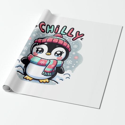 Chilly Penguin Sneeuwsjaal Knuffel Cadeaupapier (Uitgerold)