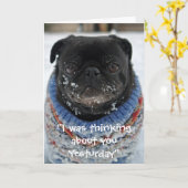 Chilly Pug "Missing You" Wenskaart Kaart (Gele Bloem)