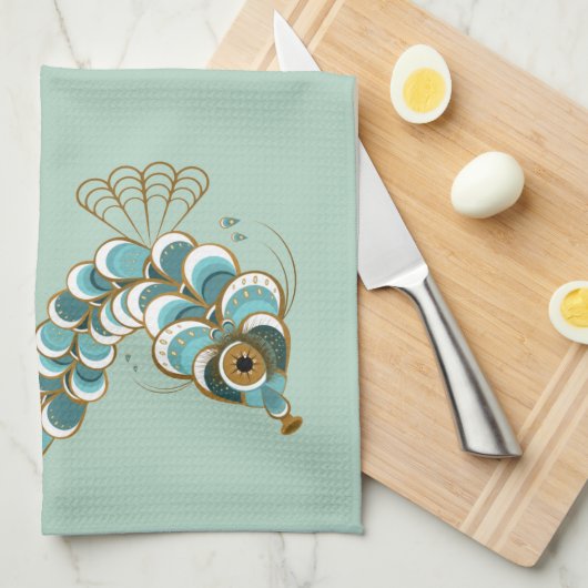 Chimera - Peacock Seahorse Kitchen Towel Theedoek (Quarter Fold)